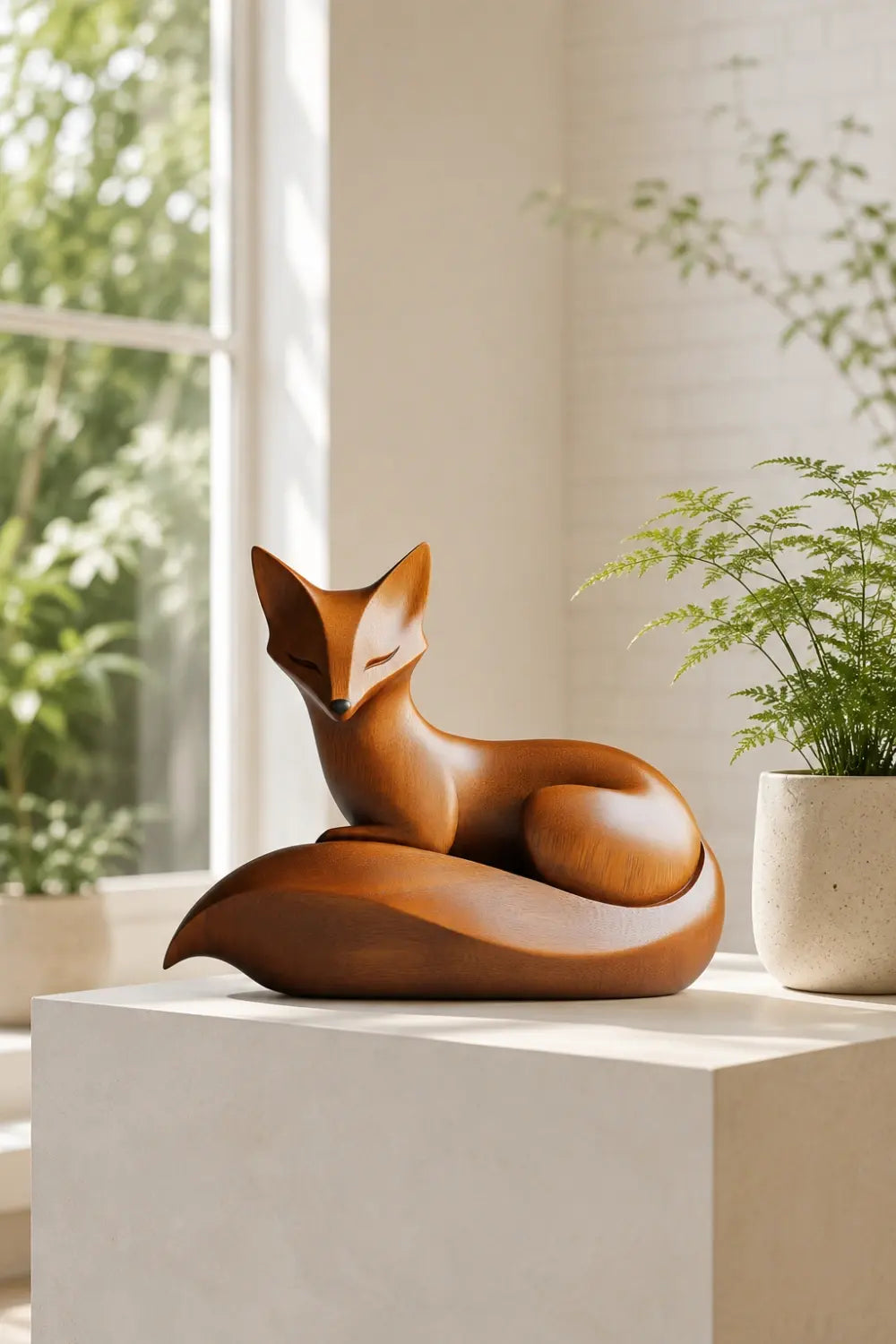Chic Contemporary Wood Fox Figurine | Elegant Zen Desk Art