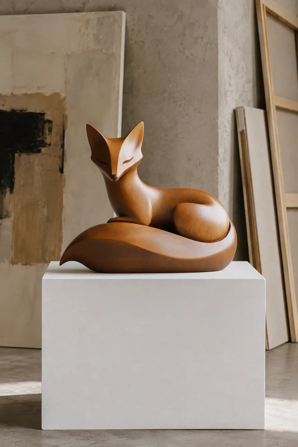 Chic Contemporary Wood Fox Figurine | Elegant Zen Desk Art