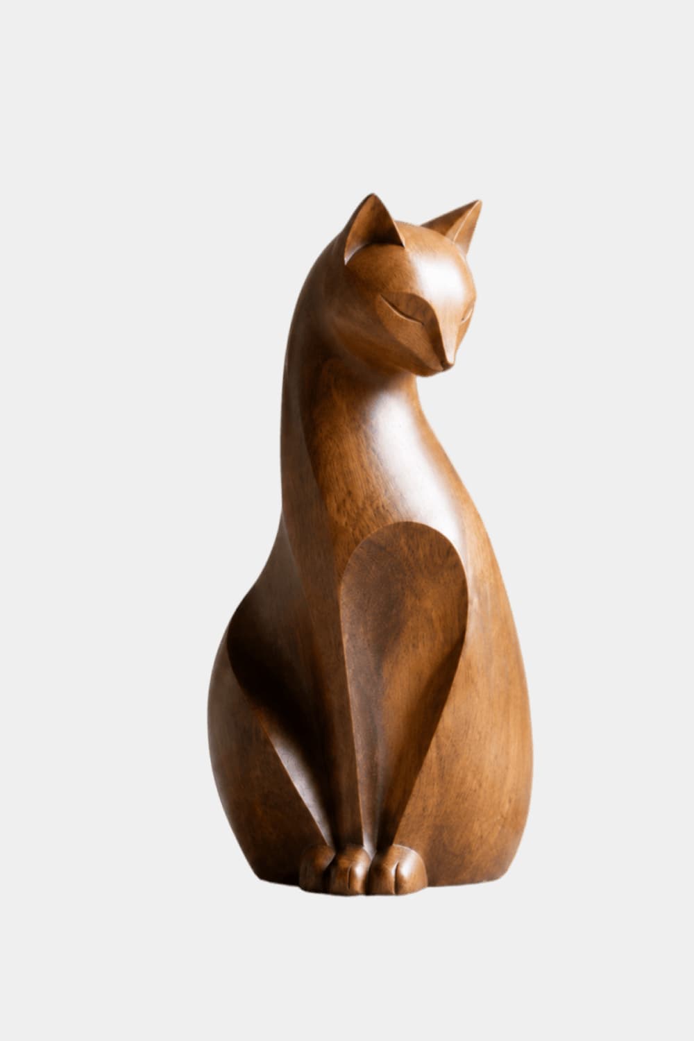 Art Deco Wooden Cat Statue | Exquisite Hardwood Animal Centerpiece