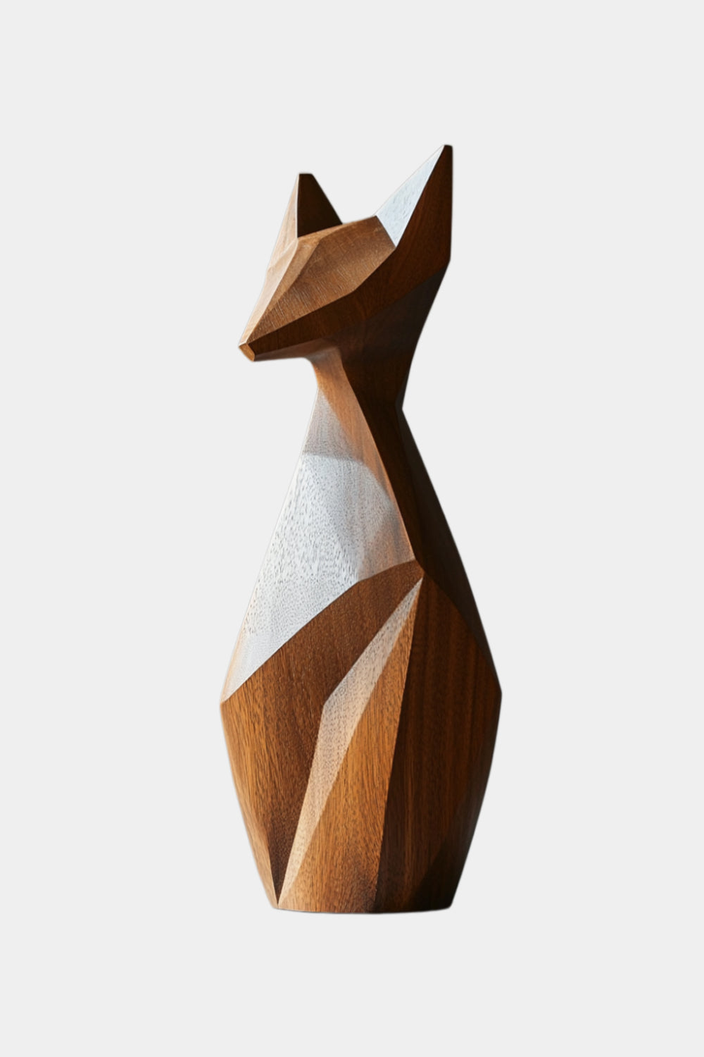 Faceted Wood Fox Sculpture| Modern Angular Polygon Decor