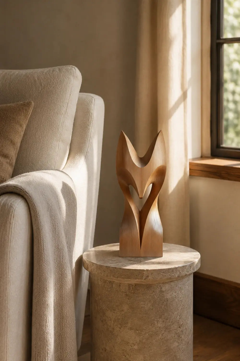 Abstract Fox Wood Sculpture | Minimalist Spirit Animal Decor | Sleek Woodland Totem