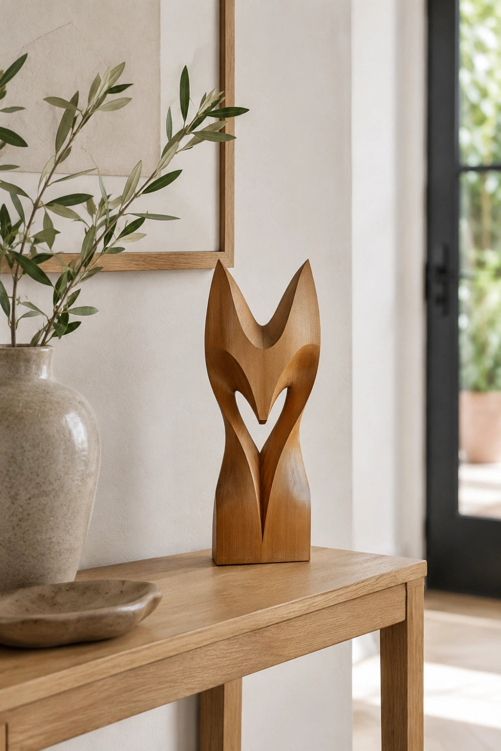 Abstract Fox Wood Sculpture | Minimalist Spirit Animal Decor | Sleek Woodland Totem
