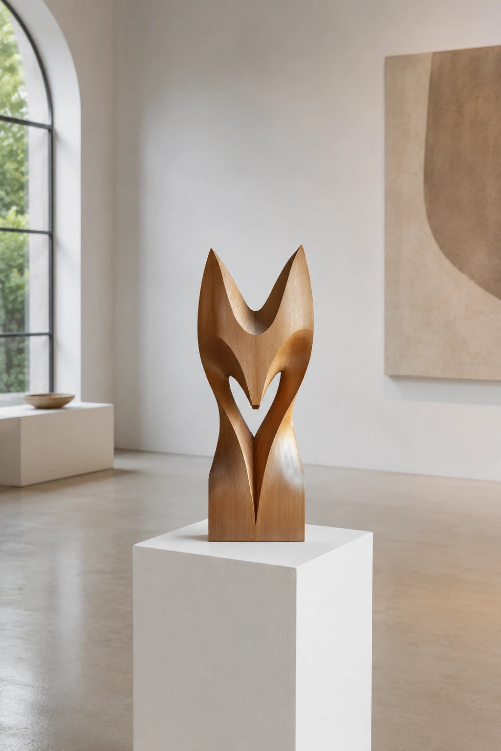 Abstract Fox Wood Sculpture | Minimalist Spirit Animal Decor | Sleek Woodland Totem