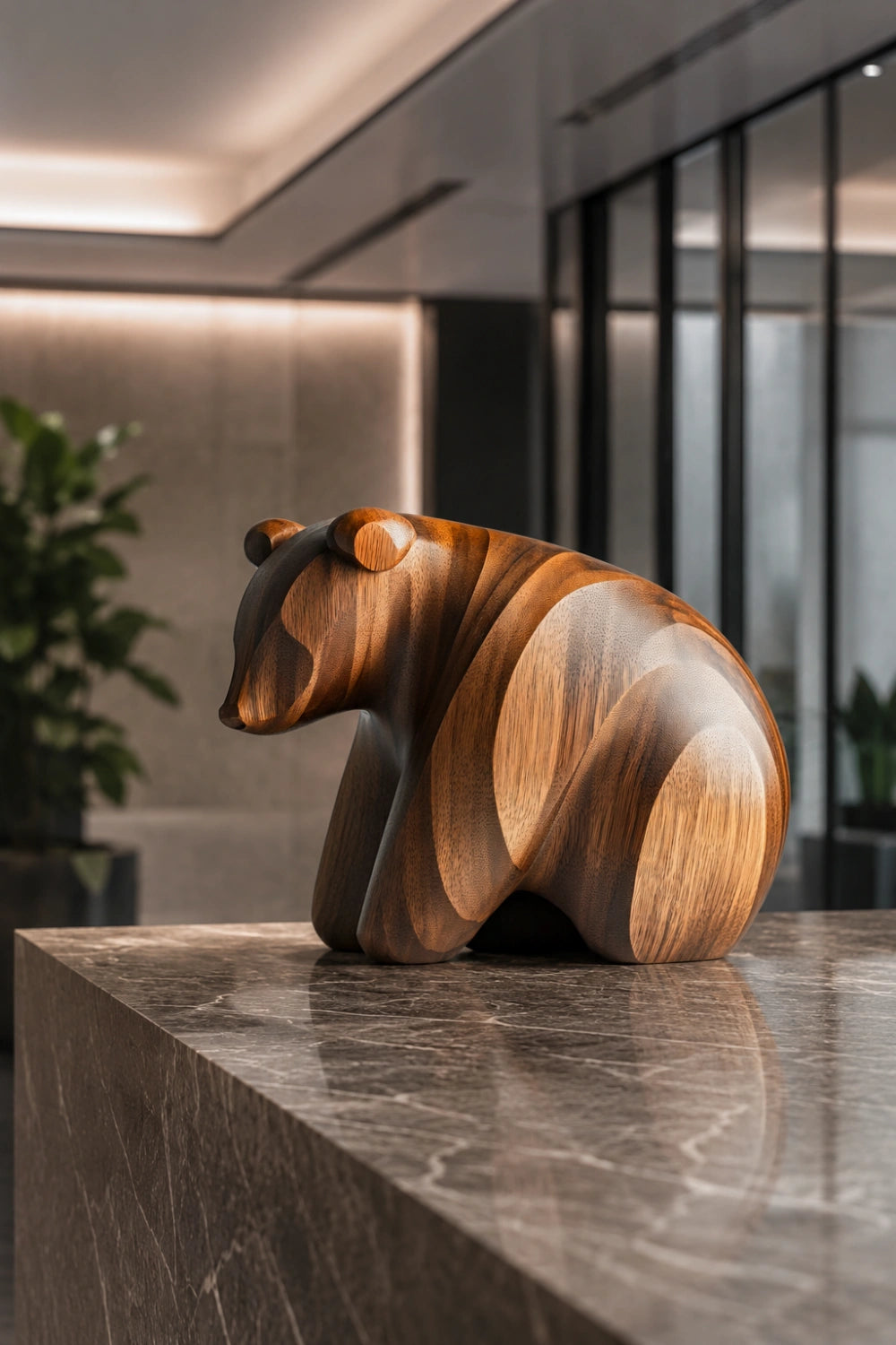 Abstract Wood Grizzly Bear Sculpture | Nordic Organic Wildlife Accent