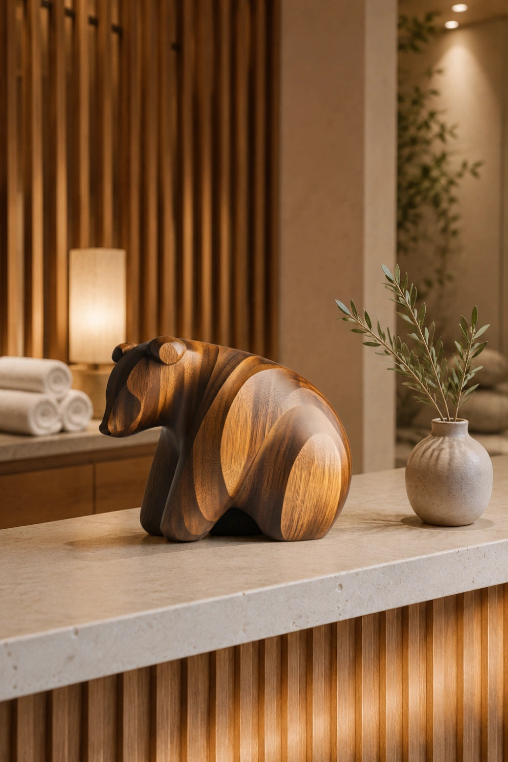 Abstract Wood Grizzly Bear Sculpture | Nordic Organic Wildlife Accent