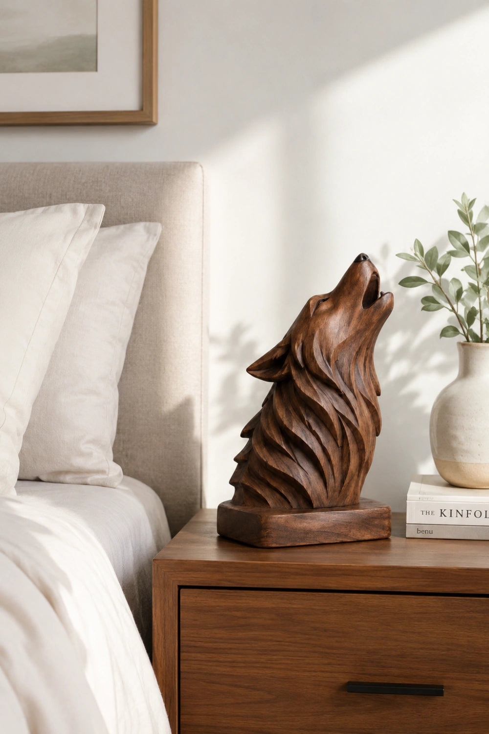 Howling Wolf Wood Sculpture | Artisan Wilderness Head Bust | Meaningful Totem Gift