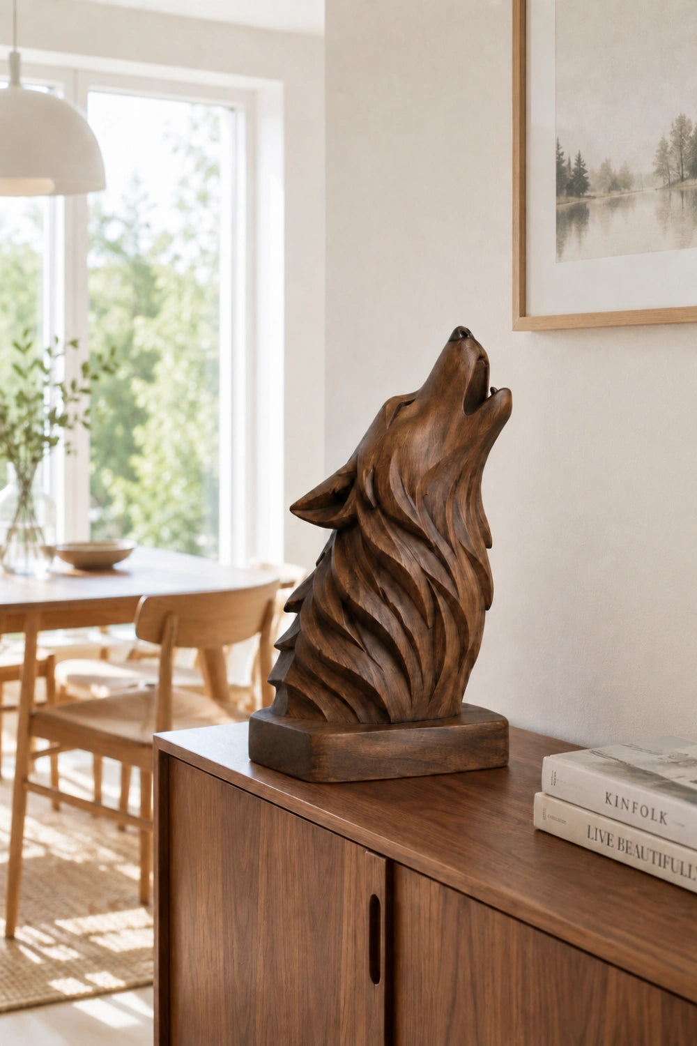 Howling Wolf Wood Sculpture | Artisan Wilderness Head Bust | Meaningful Totem Gift
