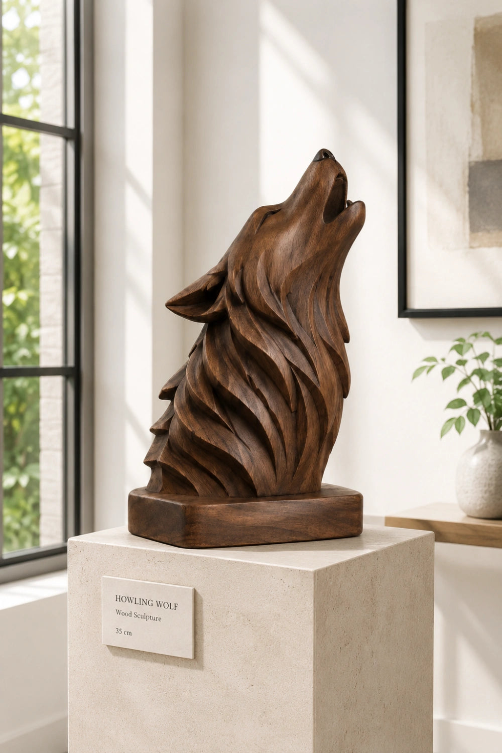 Howling Wolf Wood Sculpture | Artisan Wilderness Head Bust | Meaningful Totem Gift