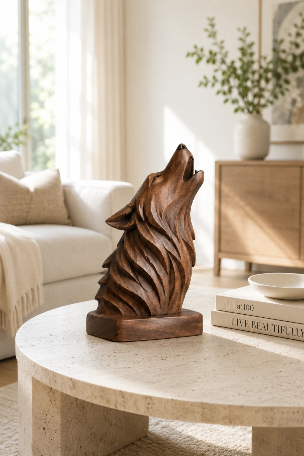 Howling Wolf Wood Sculpture | Artisan Wilderness Head Bust | Meaningful Totem Gift