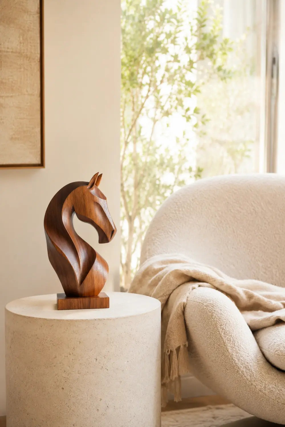 Contemporary Wood Stallion Sculpture | Luxury Equine Home Decor | Distinguished Gift