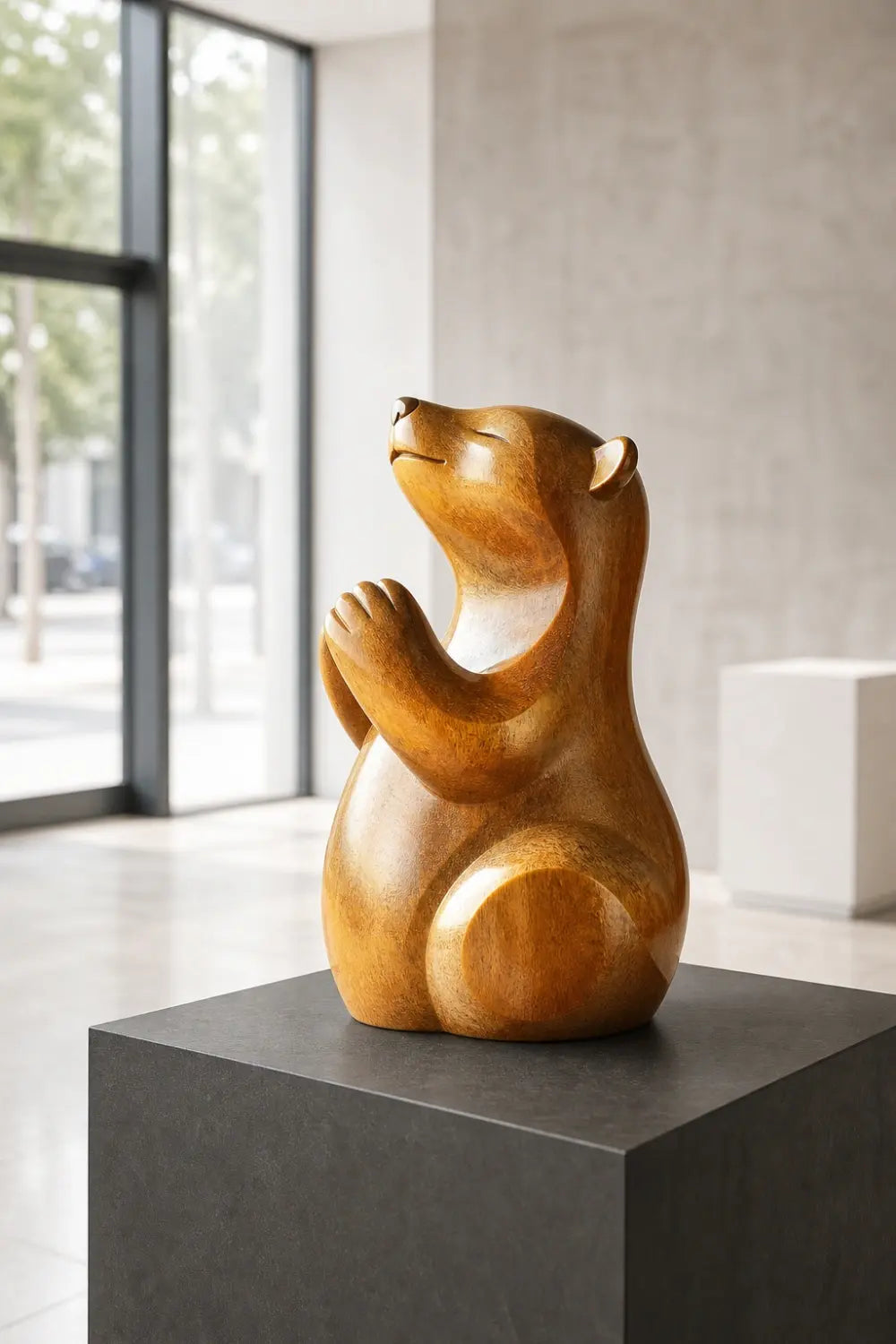 Praying Wood Bear Sculpture | Whimsical Zen Home Decor | Uplifting Spiritual Gift
