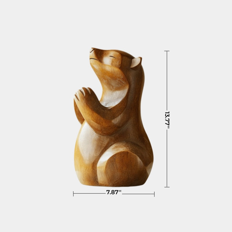 Praying Wood Bear Sculpture | Whimsical Zen Home Decor | Uplifting Spiritual Gift