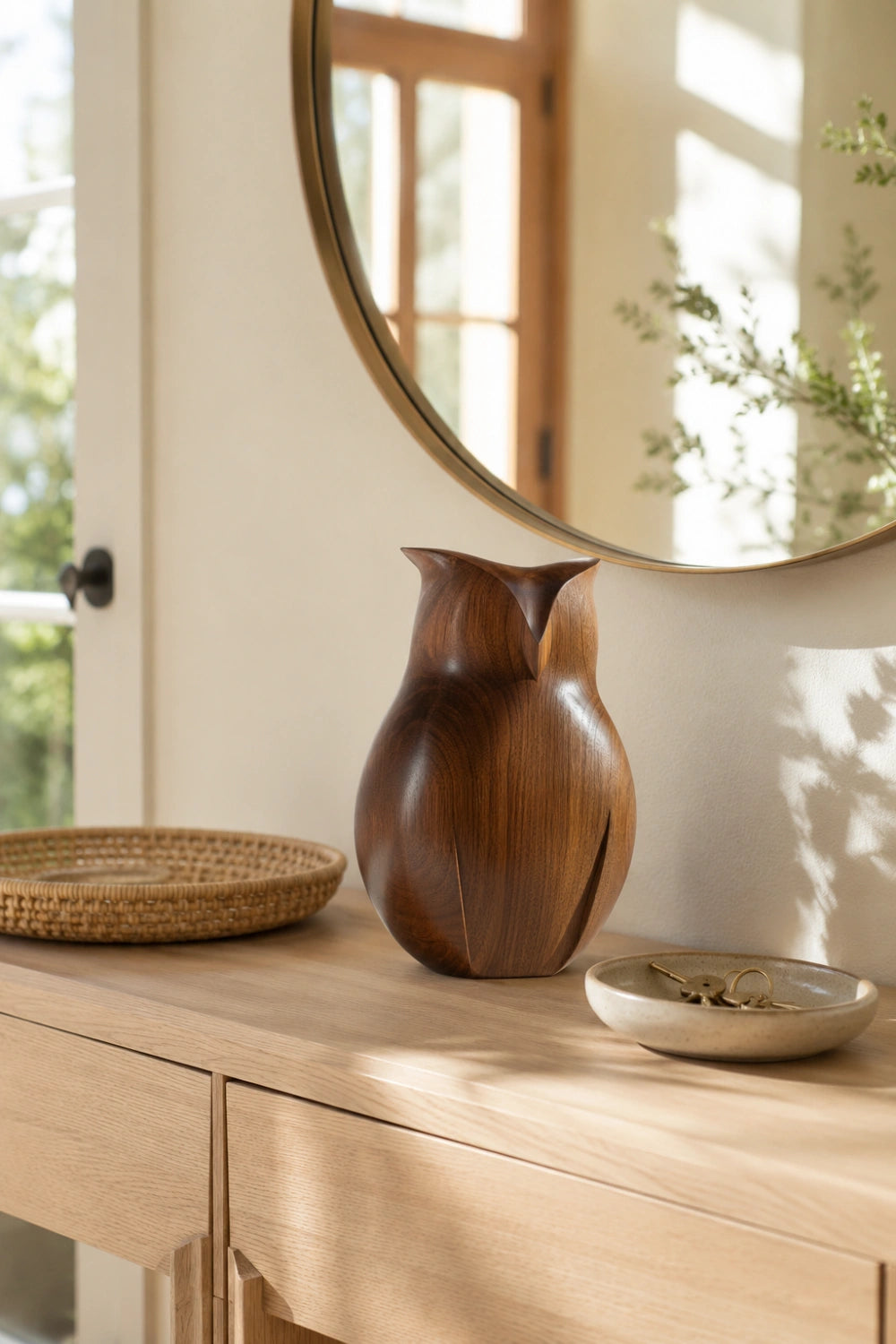 Sleek Abstract Wood Owl Sculpture | Biophilic Home Decor Accent | Distinctive Gift Choice