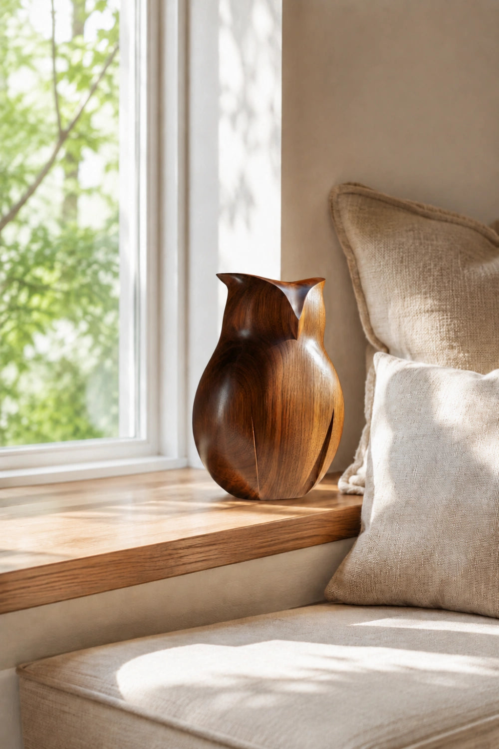 Sleek Abstract Wood Owl Sculpture | Biophilic Home Decor Accent | Distinctive Gift Choice
