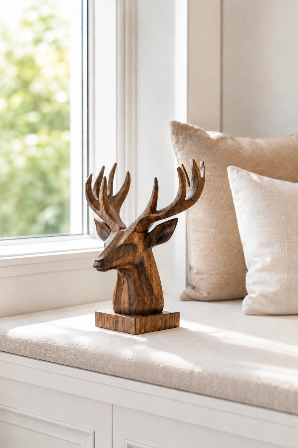 Geometric Wood Stag Sculpture | Modern Chalet Decor Piece | Prestige Gift Idea