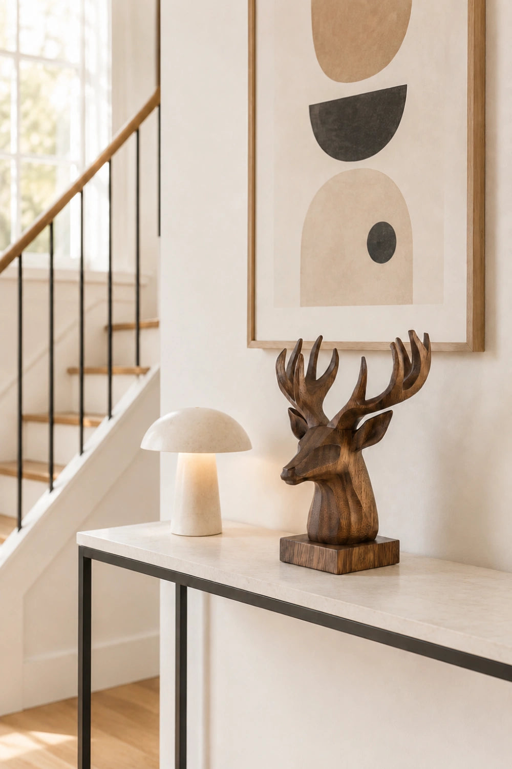 Geometric Wood Stag Sculpture | Modern Chalet Decor Piece | Prestige Gift Idea