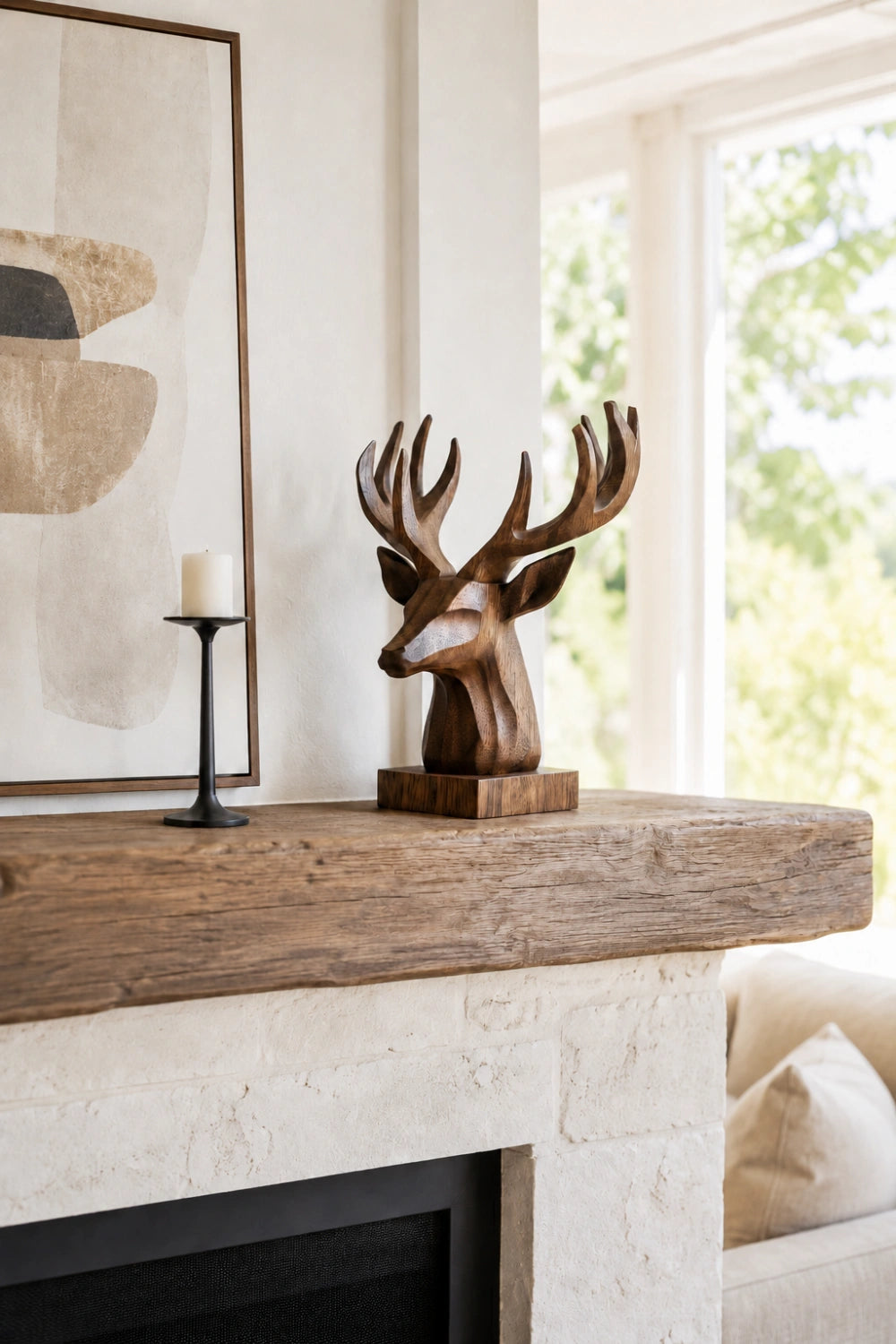 Geometric Wood Stag Sculpture | Modern Chalet Decor Piece | Prestige Gift Idea