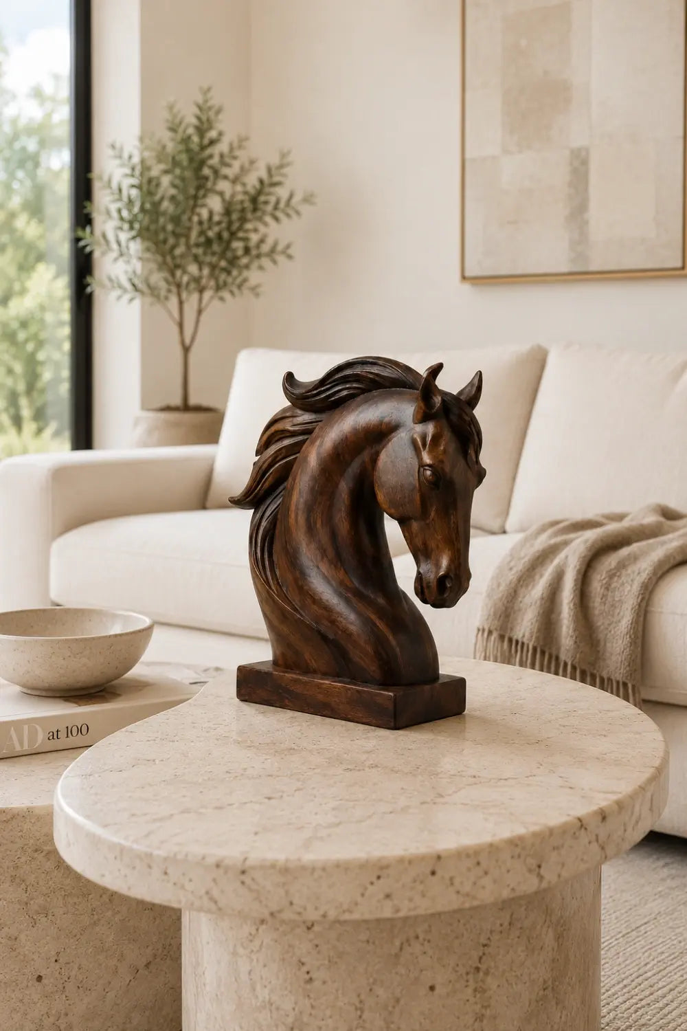 Realistic Wood Horse Head Bust | Heritage Library Desk Decor | Majestic Sculpture Gift