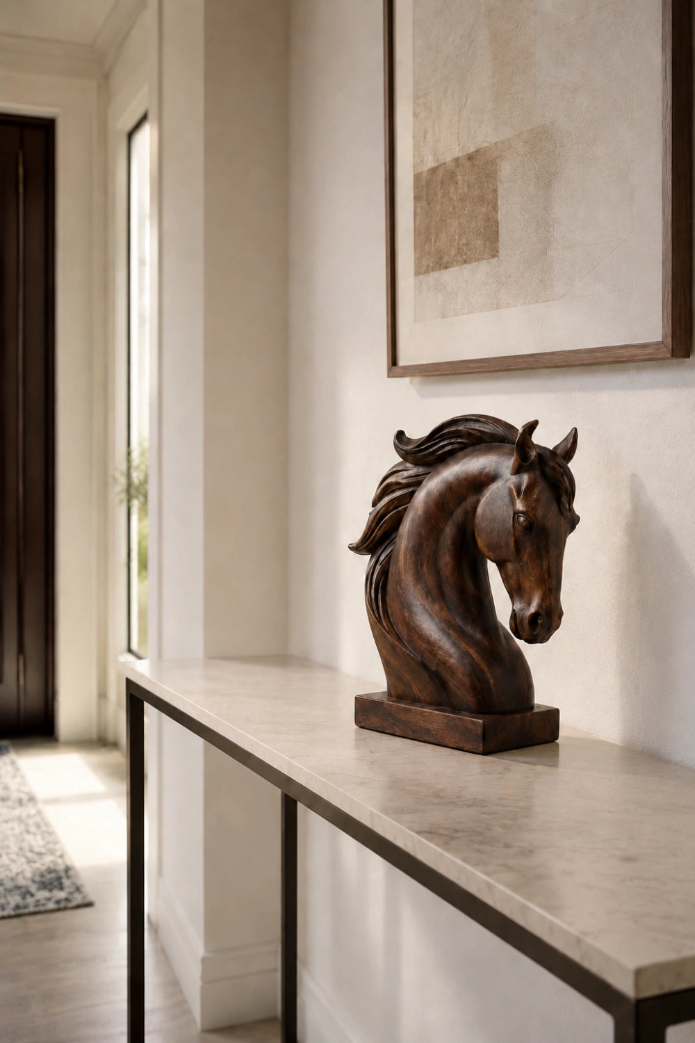 Realistic Wood Horse Head Bust | Heritage Library Desk Decor | Majestic Sculpture Gift