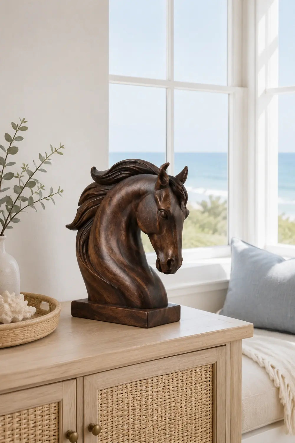 Realistic Wood Horse Head Bust | Heritage Library Desk Decor | Majestic Sculpture Gift