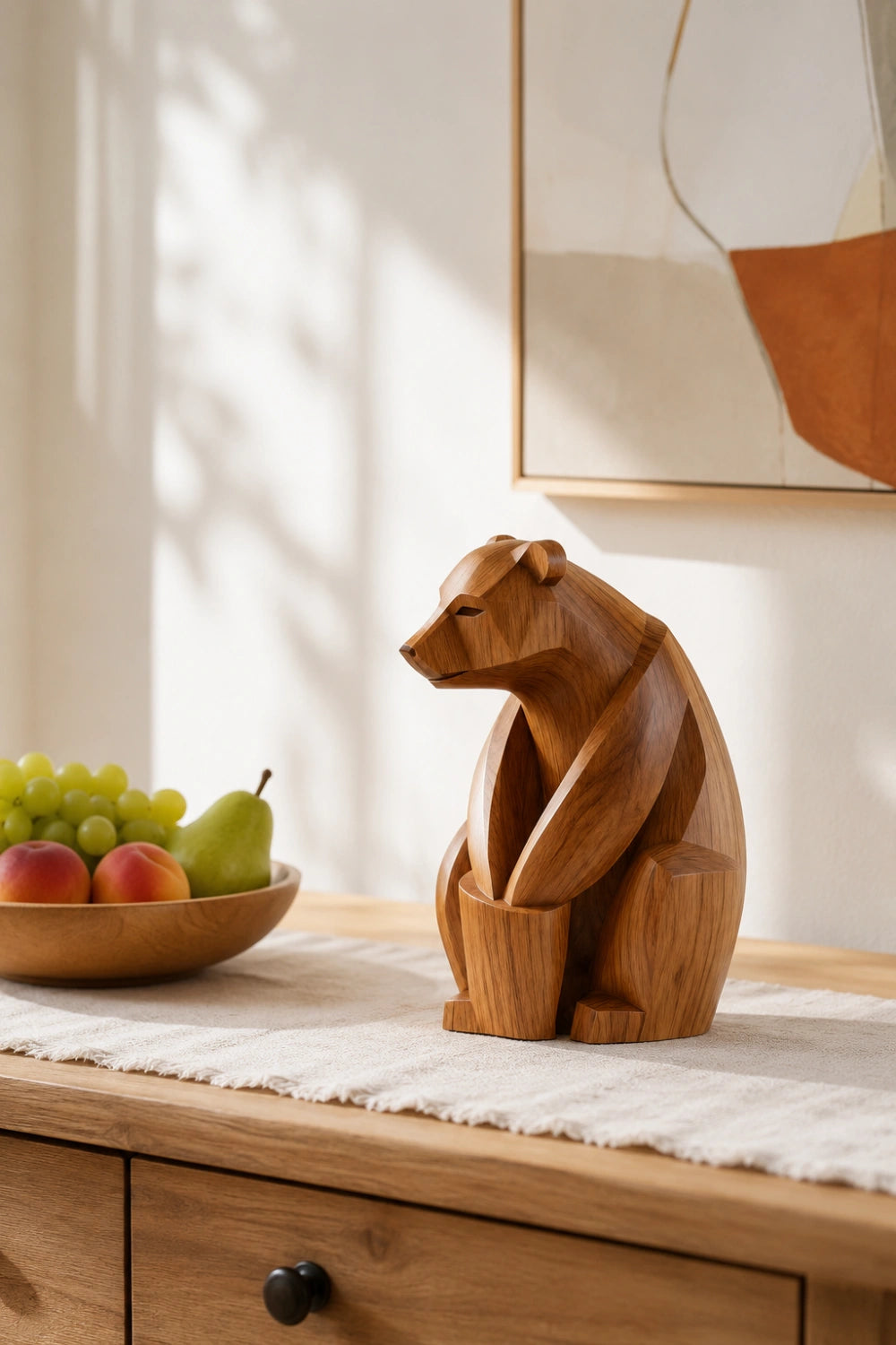 Faceted Geometric Wood Bear Sculpture | Cubist Modern Desk Decor | Splendid Art Gift