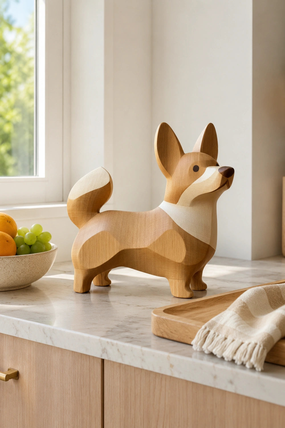 Whimsical Welsh Corgi Wood Sculpture | Modern Dog Accent Decor