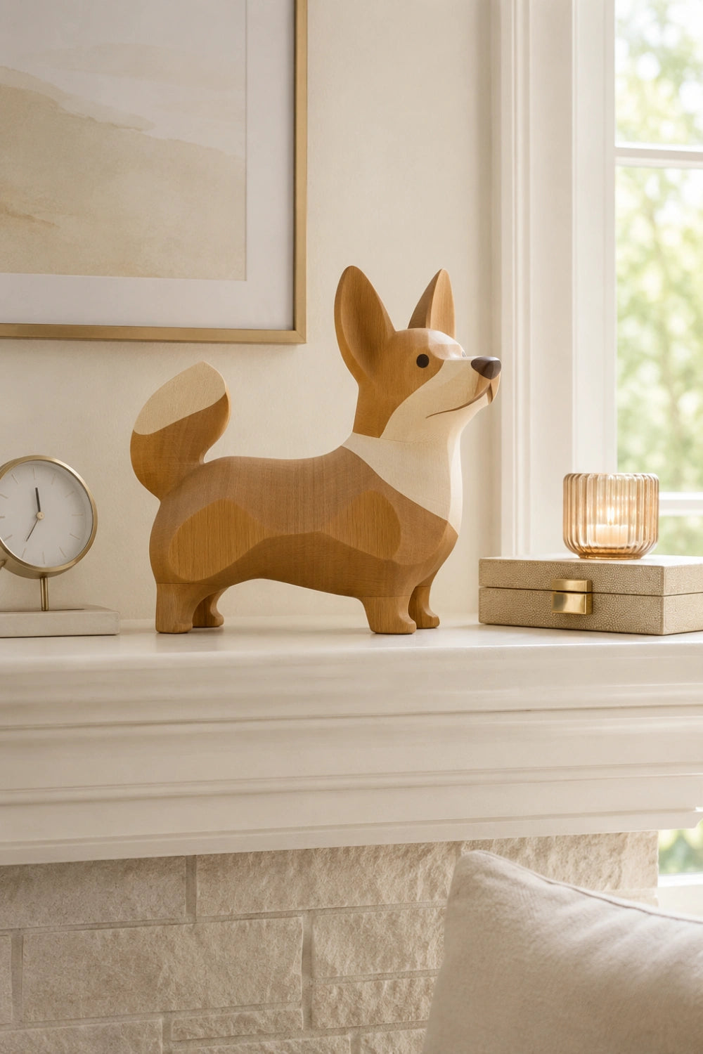 Whimsical Welsh Corgi Wood Sculpture | Modern Dog Accent Decor
