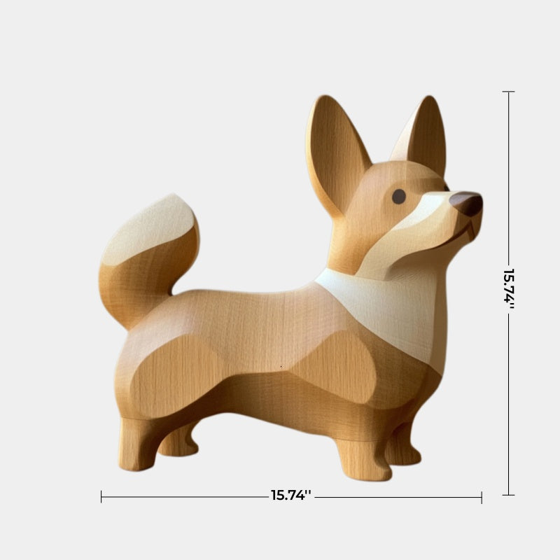 Whimsical Welsh Corgi Wood Sculpture | Modern Dog Accent Decor