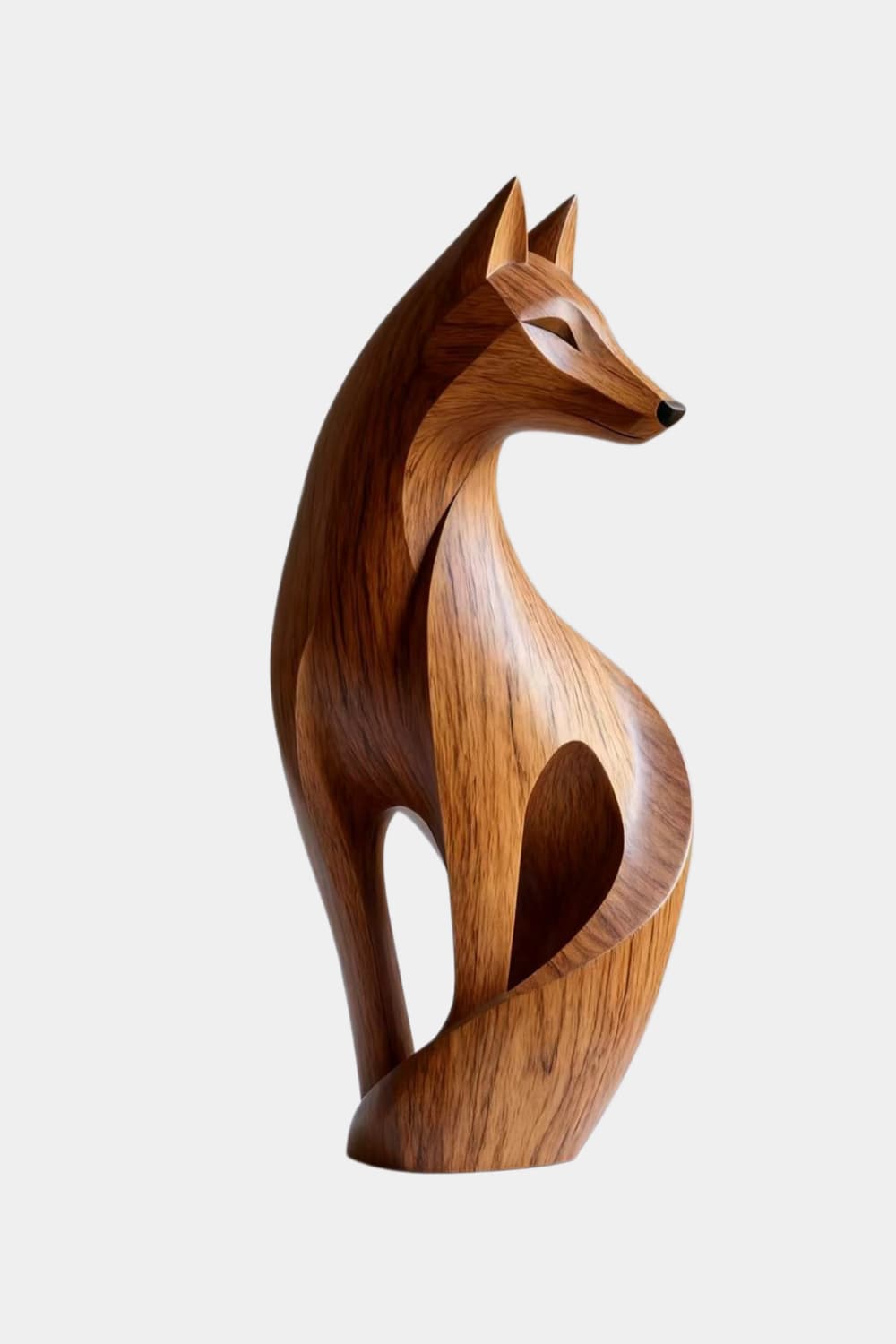 Streamlined Wood Fox Sculpture | Abstract Wildlife Figurine