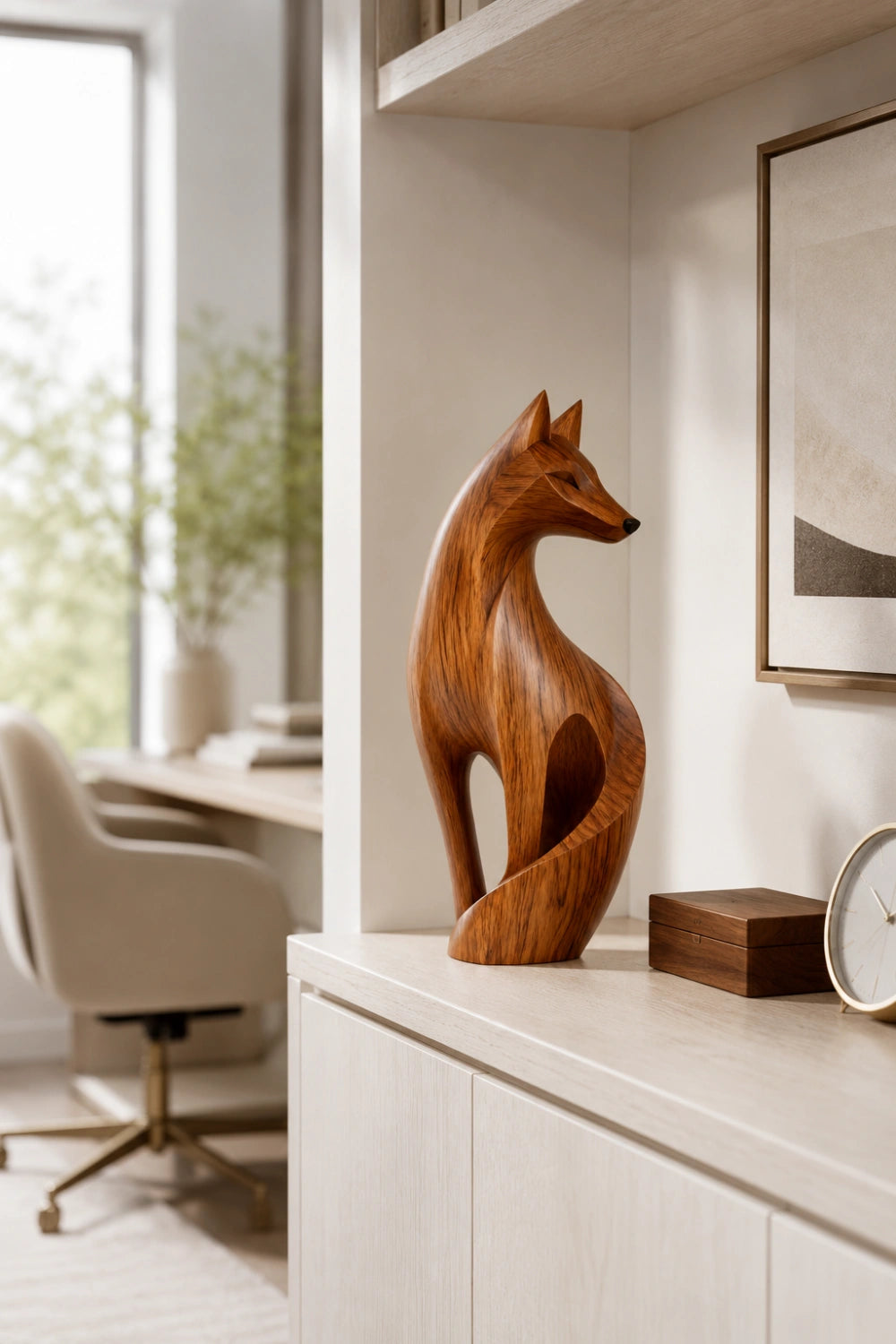 Streamlined Wood Fox Sculpture | Abstract Wildlife Figurine