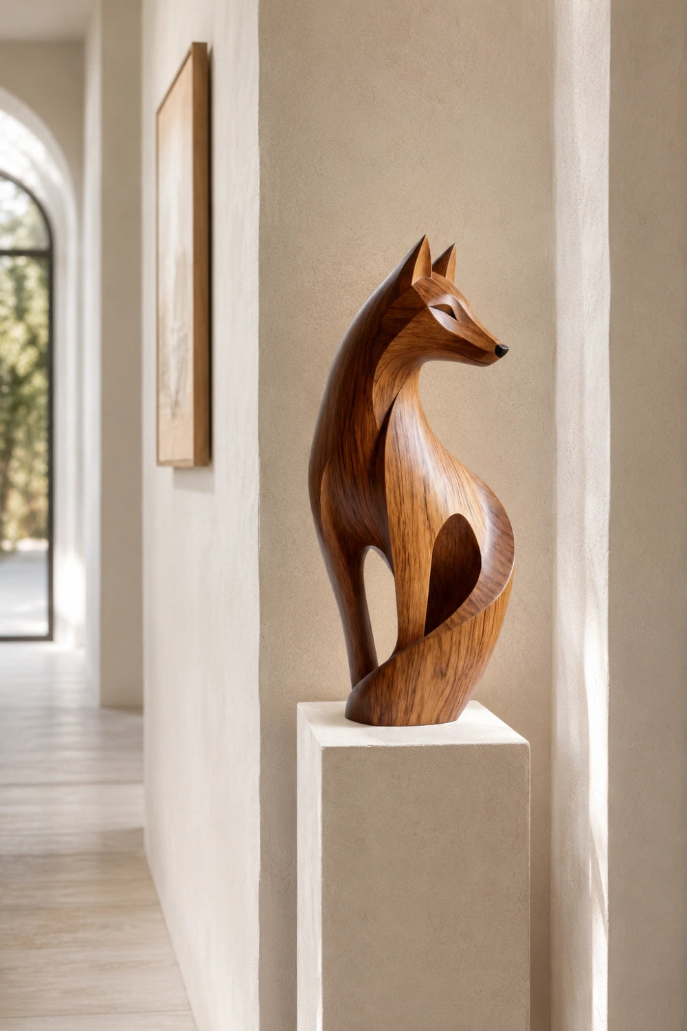 Streamlined Wood Fox Sculpture | Abstract Wildlife Figurine