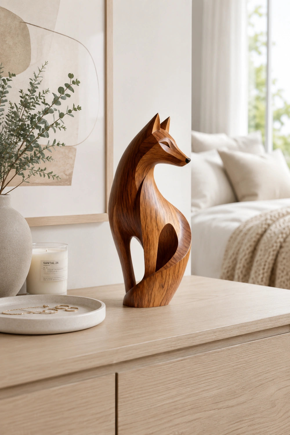 Streamlined Wood Fox Sculpture | Abstract Wildlife Figurine