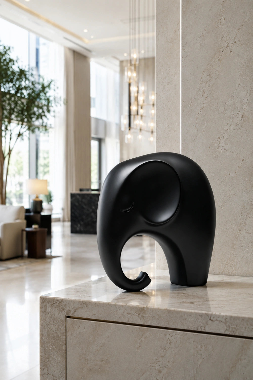 Minimalist Black Elephant Wood Sculpture | Nordic Style Good Luck Decor | Modern Art Piece