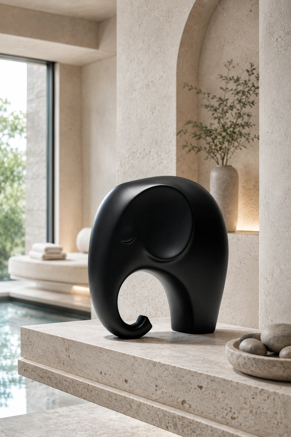 Minimalist Black Elephant Wood Sculpture | Nordic Style Good Luck Decor | Modern Art Piece
