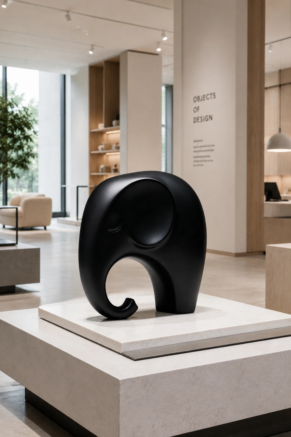 Minimalist Black Elephant Wood Sculpture | Nordic Style Good Luck Decor | Modern Art Piece
