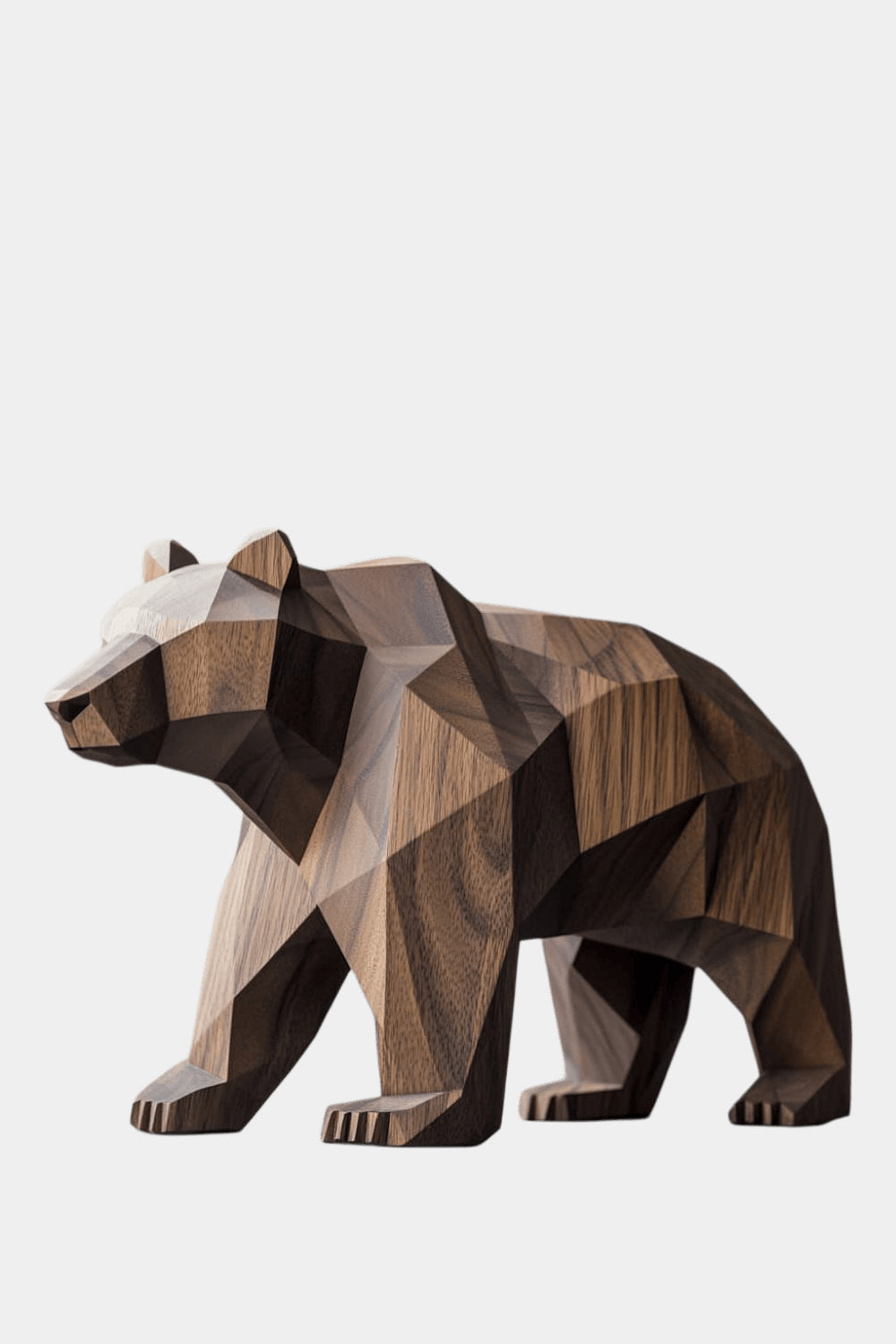Polygonal Wood Grizzly Bear Sculpture | Modern Cabin Wildlife Decor | Exquisite Gift Idea