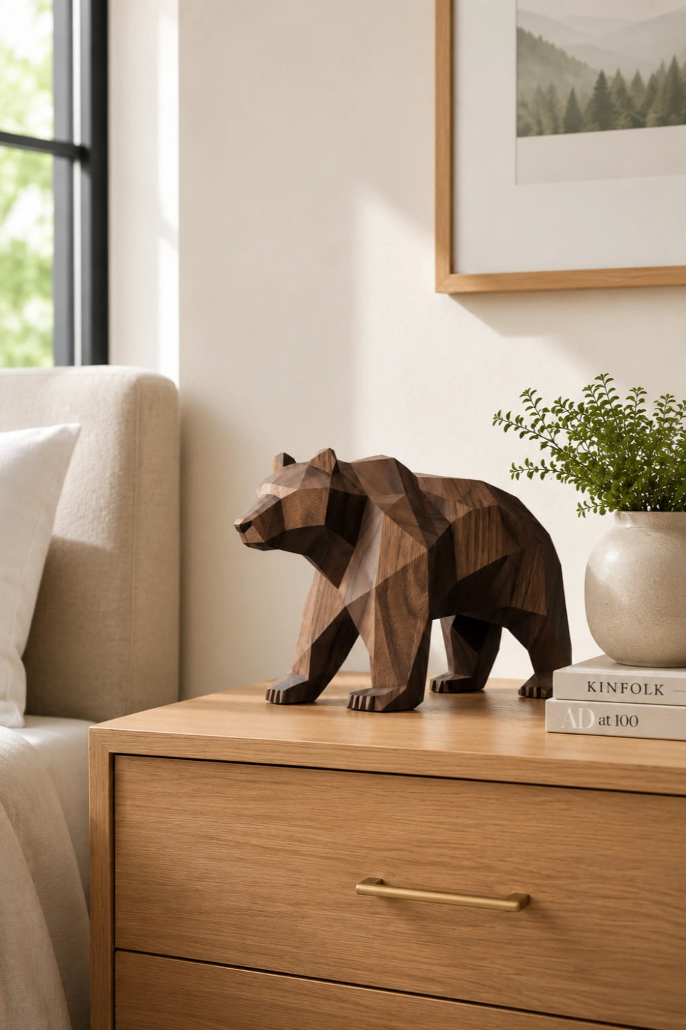 Polygonal Wood Grizzly Bear Sculpture | Modern Cabin Wildlife Decor | Exquisite Gift Idea