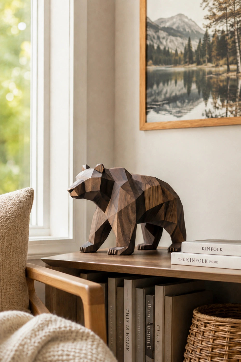 Polygonal Wood Grizzly Bear Sculpture | Modern Cabin Wildlife Decor | Exquisite Gift Idea