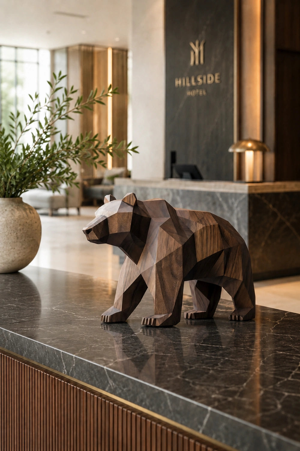 Polygonal Wood Grizzly Bear Sculpture | Modern Cabin Wildlife Decor | Exquisite Gift Idea
