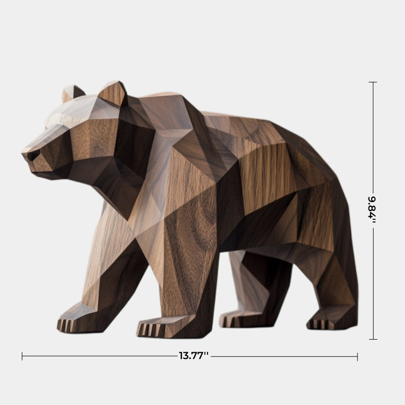 Polygonal Wood Grizzly Bear Sculpture | Modern Cabin Wildlife Decor | Exquisite Gift Idea