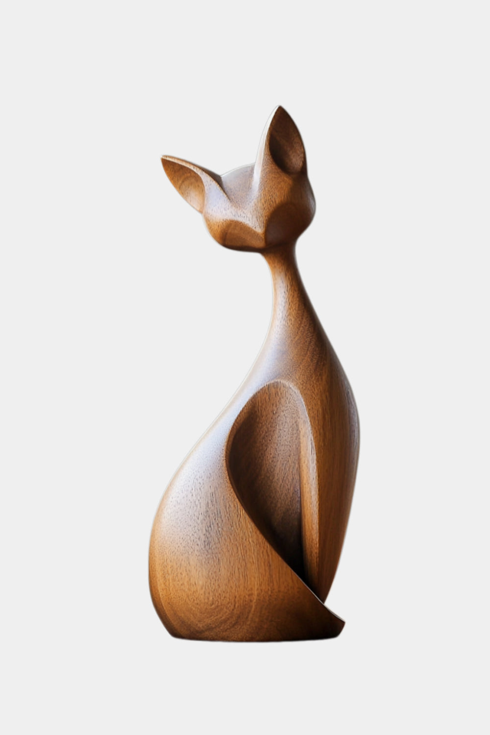 Mid-Century Modern Wood Cat Sculpture | Sleek Feline Silhouette Decor | Elegant Art Statue