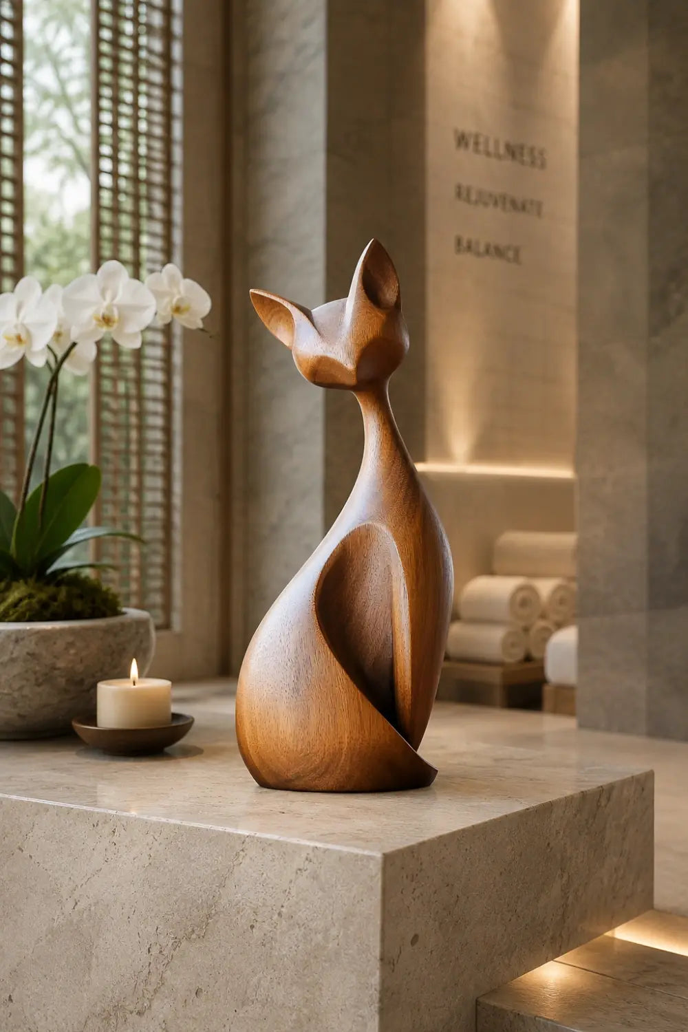 Mid-Century Modern Wood Cat Sculpture | Sleek Feline Silhouette Decor | Elegant Art Statue