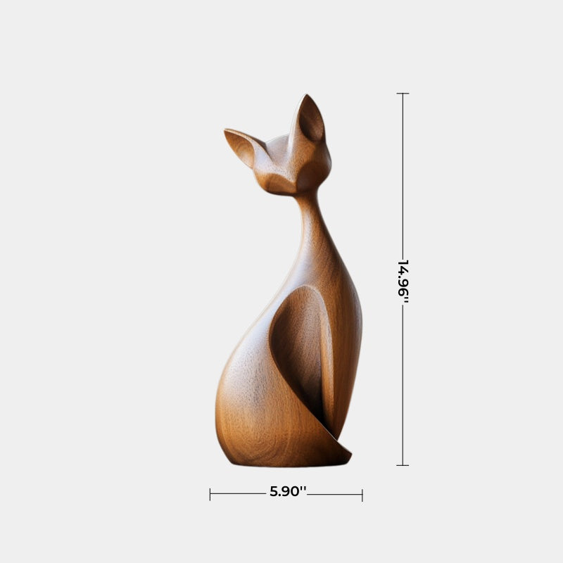 Mid-Century Modern Wood Cat Sculpture | Sleek Feline Silhouette Decor | Elegant Art Statue