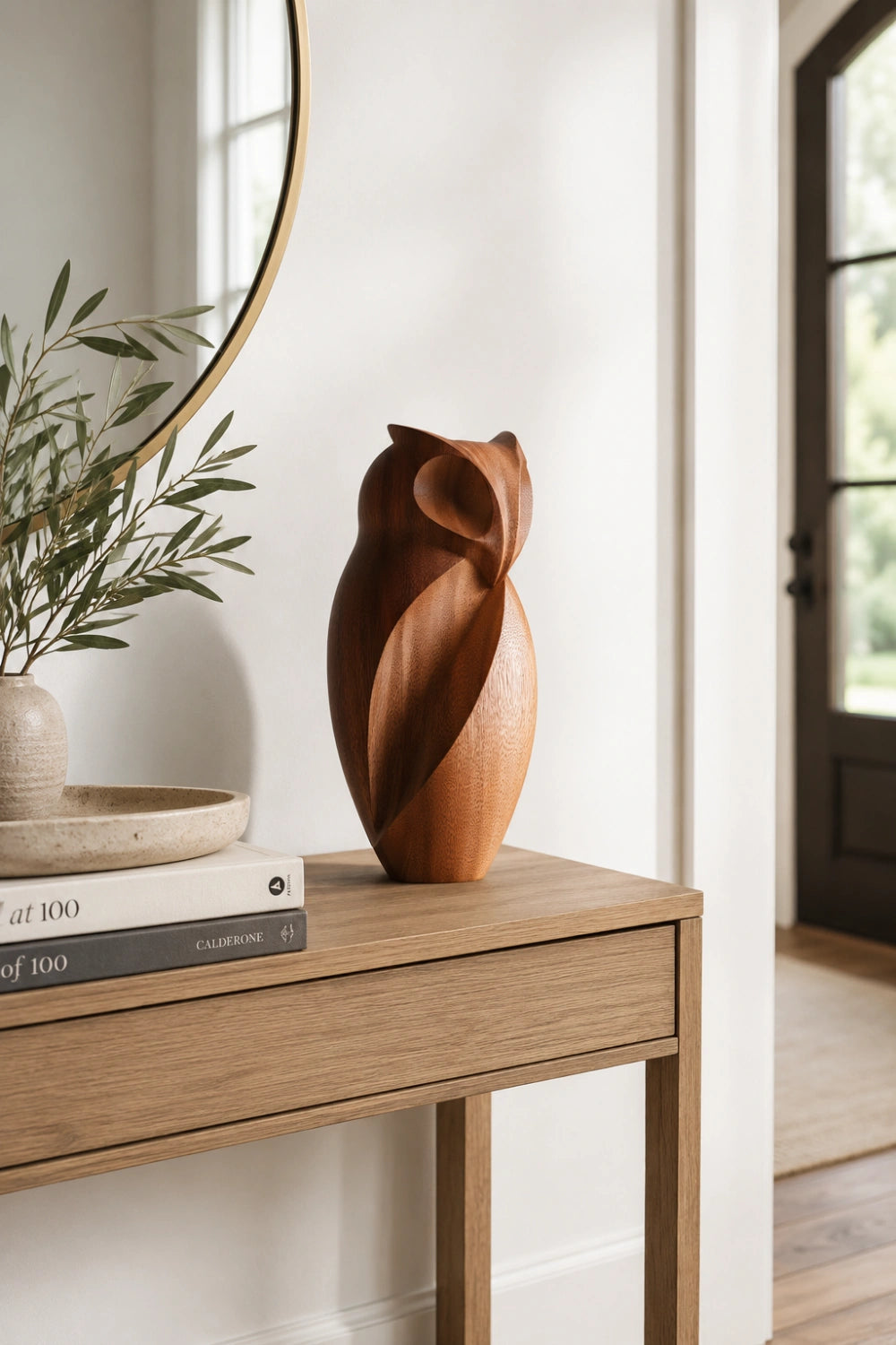 Abstract Wood Owl Sculpture | Chiseled Modernist Bird Decor | Thoughtful Office Gift