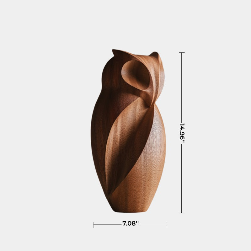 Abstract Wood Owl Sculpture | Chiseled Modernist Bird Decor | Thoughtful Office Gift