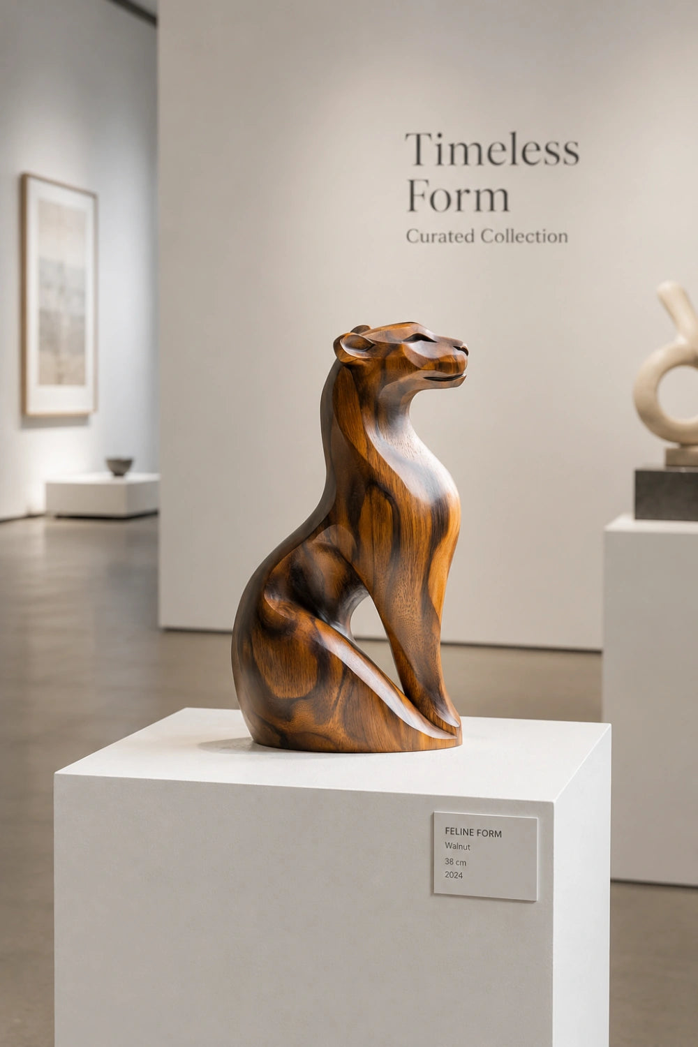 Sleek Wood Cheetah Sculpture| Modernist Jaguar Art Piece