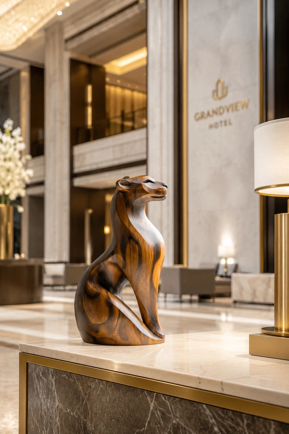 Sleek Wood Cheetah Sculpture| Modernist Jaguar Art Piece