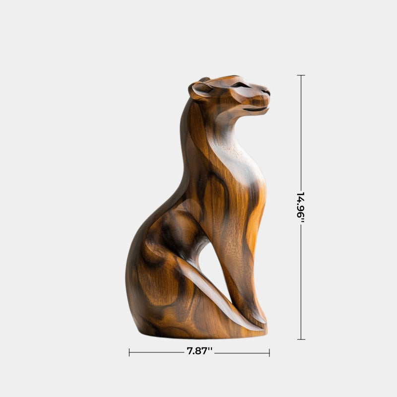 Sleek Wood Cheetah Sculpture| Modernist Jaguar Art Piece