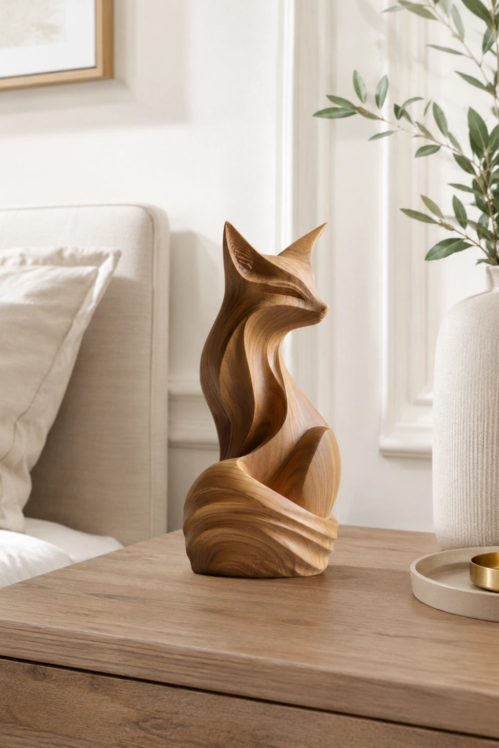 Modern Folk Art Wood Fox | Whimsical Storybook Sculpture
