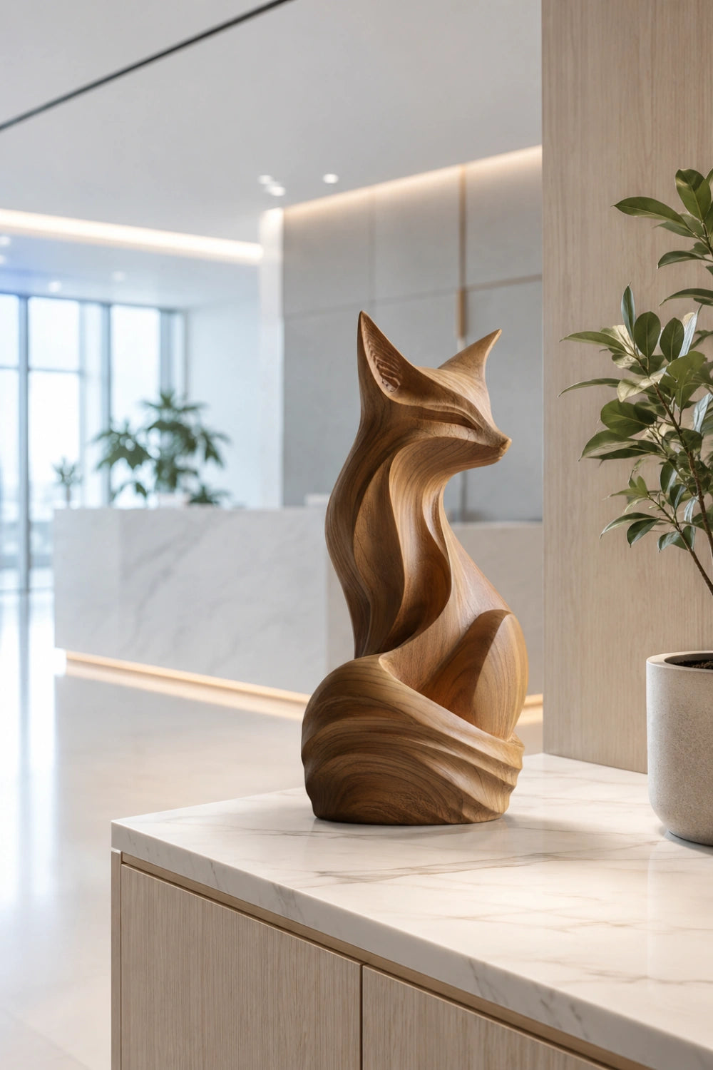 Modern Folk Art Wood Fox | Whimsical Storybook Sculpture
